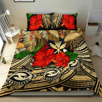 Kanaka Maoli (Hawaiian) Bedding Set - Polynesian Turtle And Hibiscus Gold - Polynesian Pride