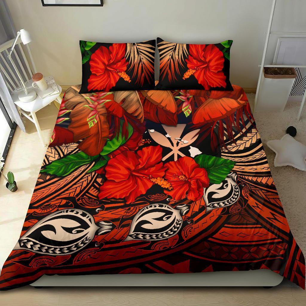 Kanaka Maoli (Hawaiian) Bedding Set - Polynesian Turtle And Hibiscus Red - Polynesian Pride