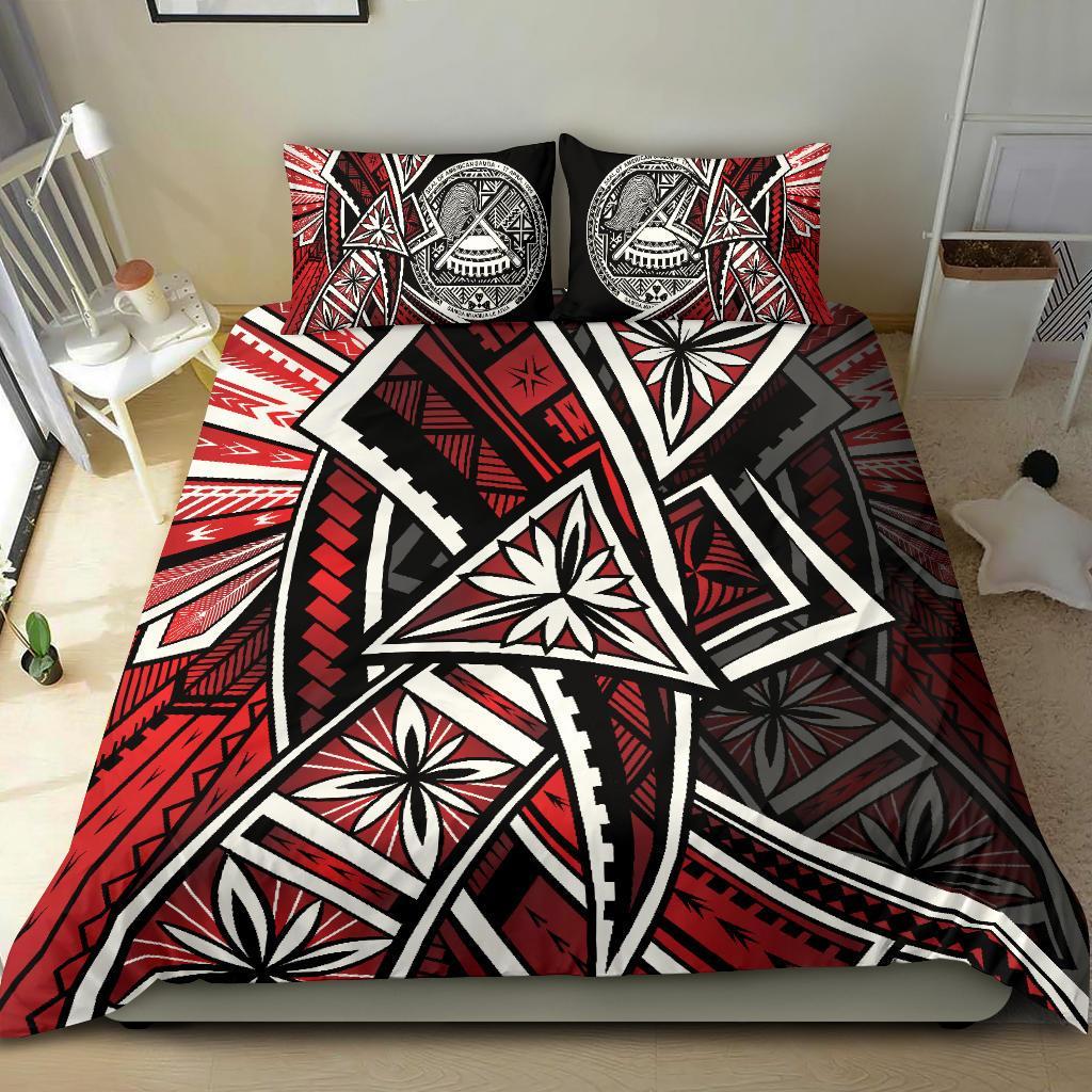 American Samoa Bedding Set - Tribal Flowers Special Pattern Red Color - Polynesian Pride