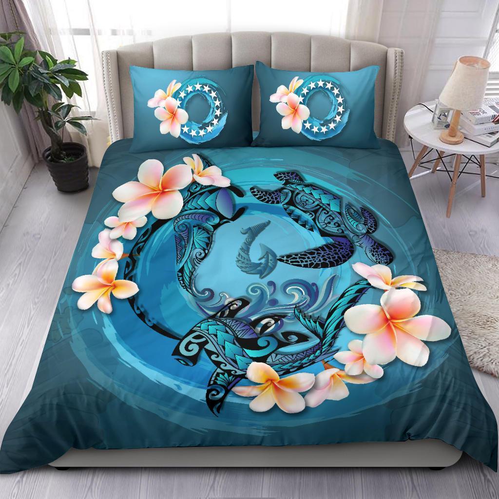 Cook Islands Bedding Set - Blue Plumeria Animal Tattoo - Polynesian Pride