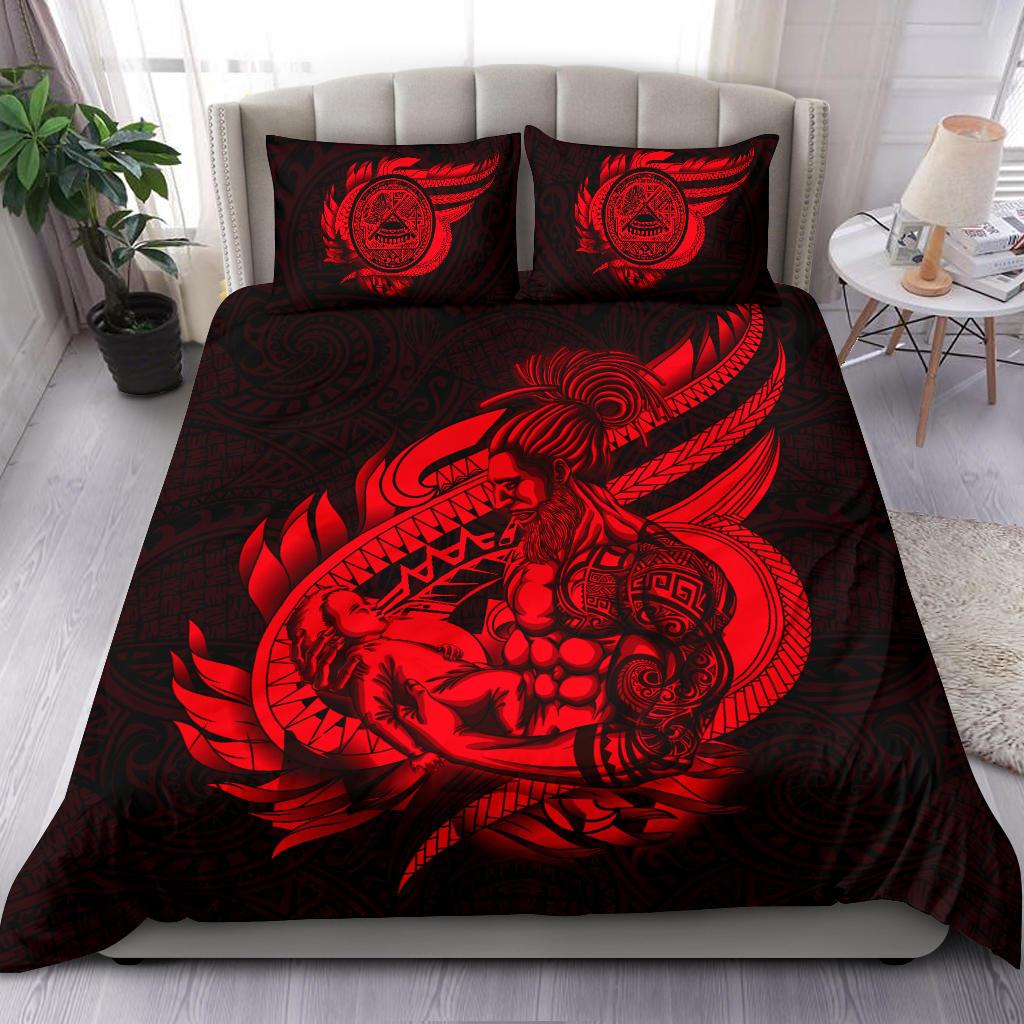 Polynesian Bedding Set - American Samoa Duvet Cover Set Father And Son Red - Polynesian Pride