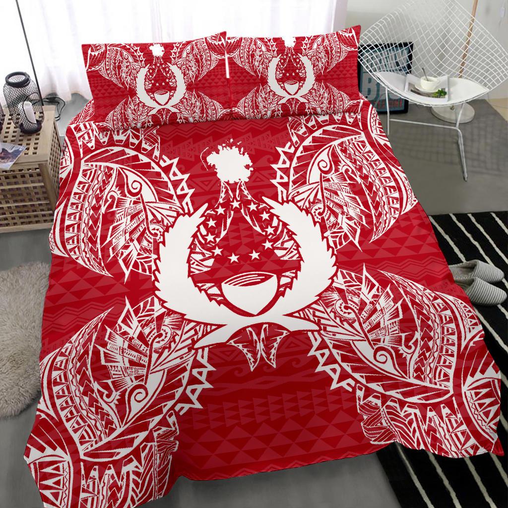 Polynesian Bedding Set - Pohnpei Duvet Cover Set Map Red White - Polynesian Pride