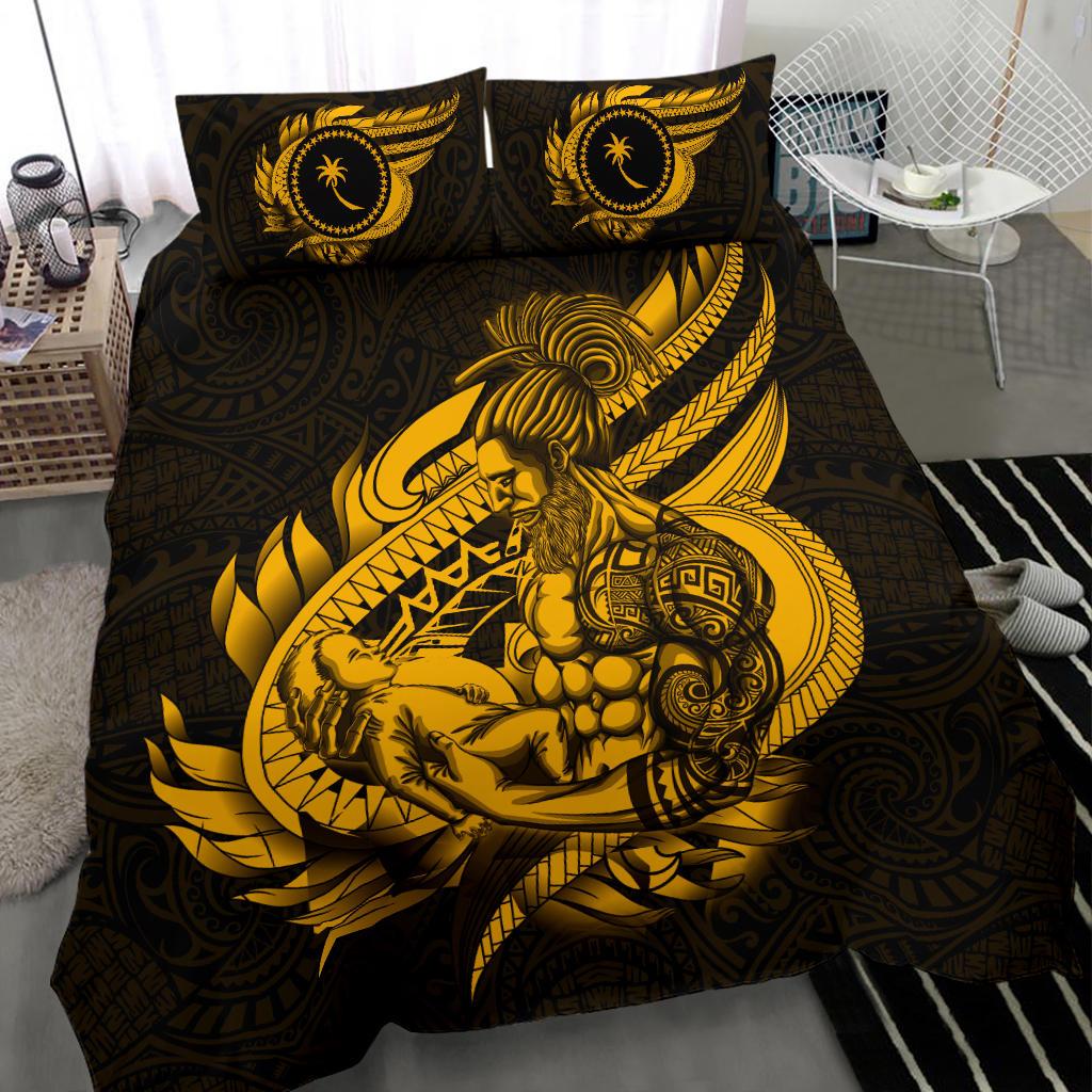 Polynesian Bedding Set - Chuuk Duvet Cover Set Father And Son Gold Gold - Polynesian Pride