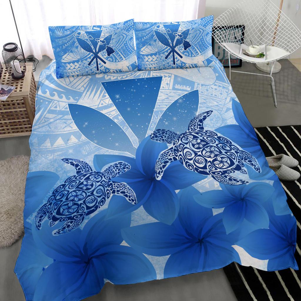 Hawaii Bedding Set - Hawaii Turtle Kanaka Plumeria Polynesian Blue Bedding Set - Polynesian Pride
