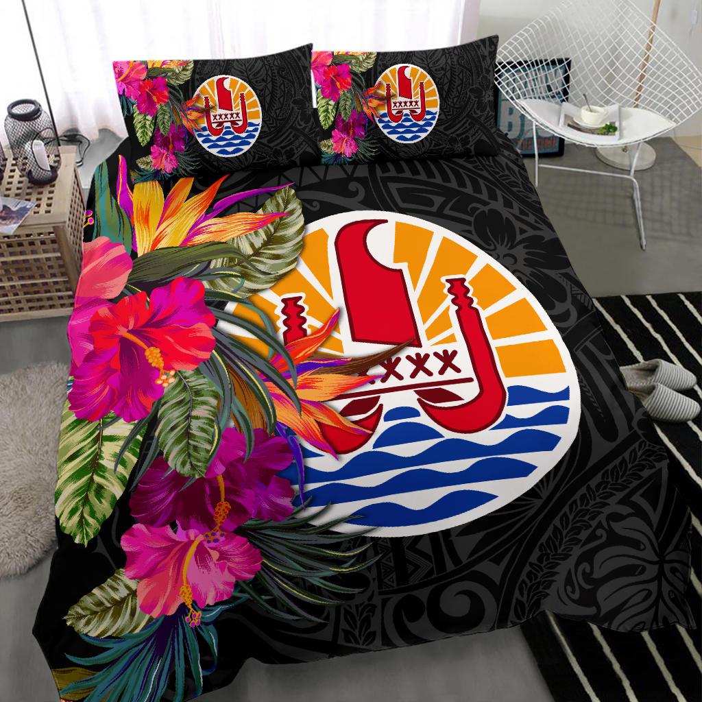Tahiti Bedding Set - Polynesian Hibiscus Pattern Black - Polynesian Pride