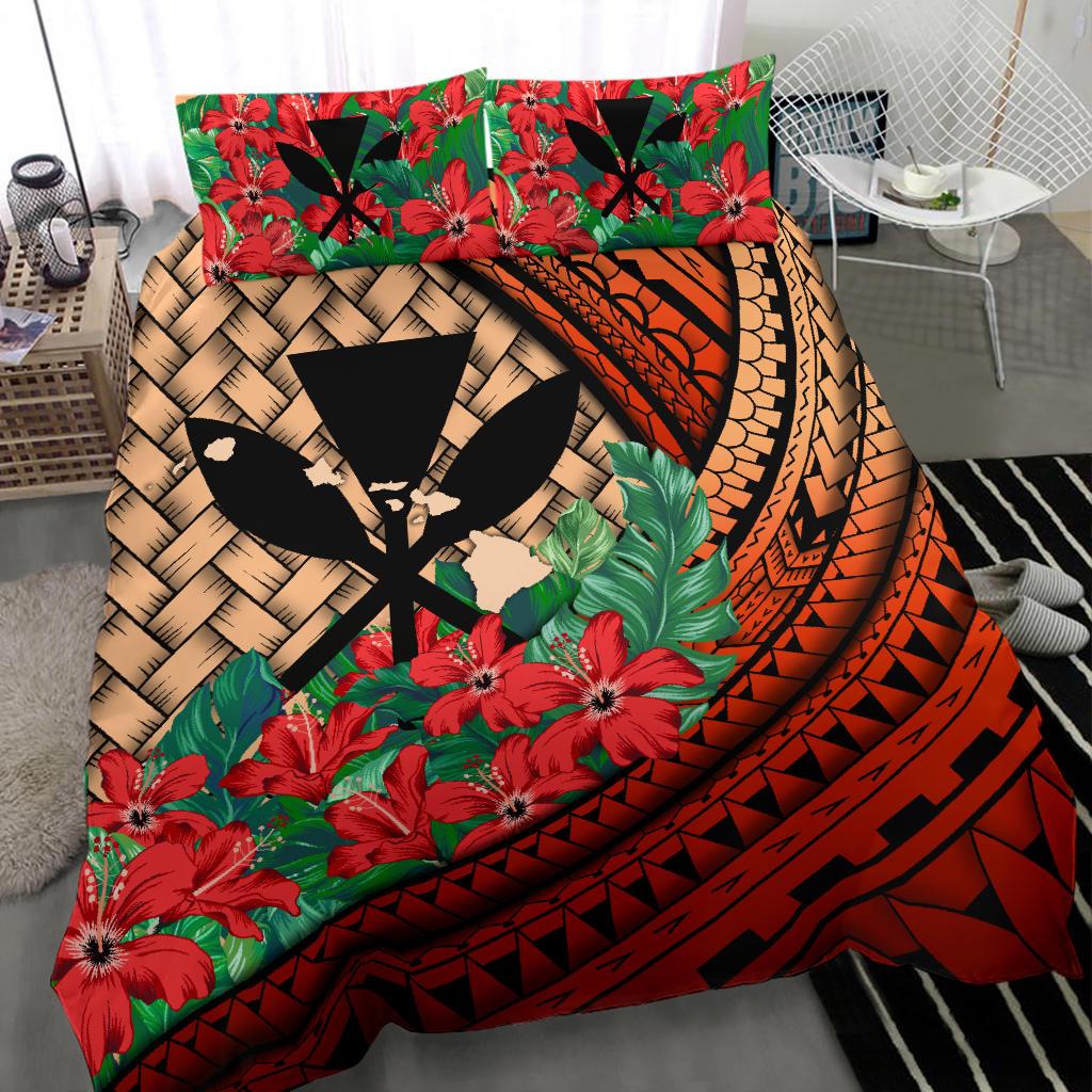 Kanaka Maoli (Hawaiian) Bedding Set - Lauhala Polynesian Hibiscus Red - Polynesian Pride