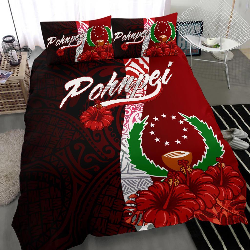 Pohnpei Micronesia Bedding Set - Coat Of Arm With Hibiscus - Polynesian Pride