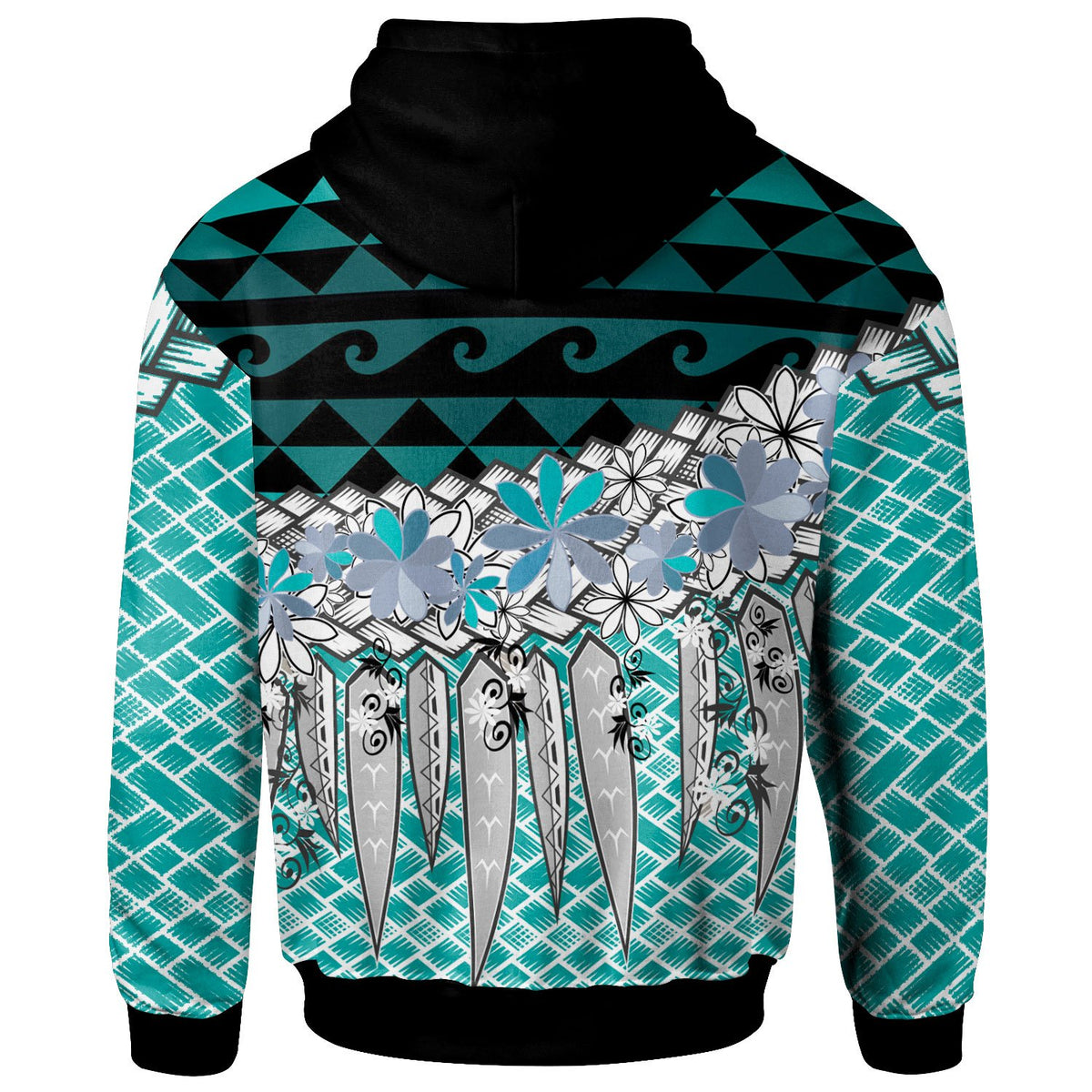 Tahiti Zip Hoodie Coconut Leaves Weave Pattern Blue - Polynesian Pride