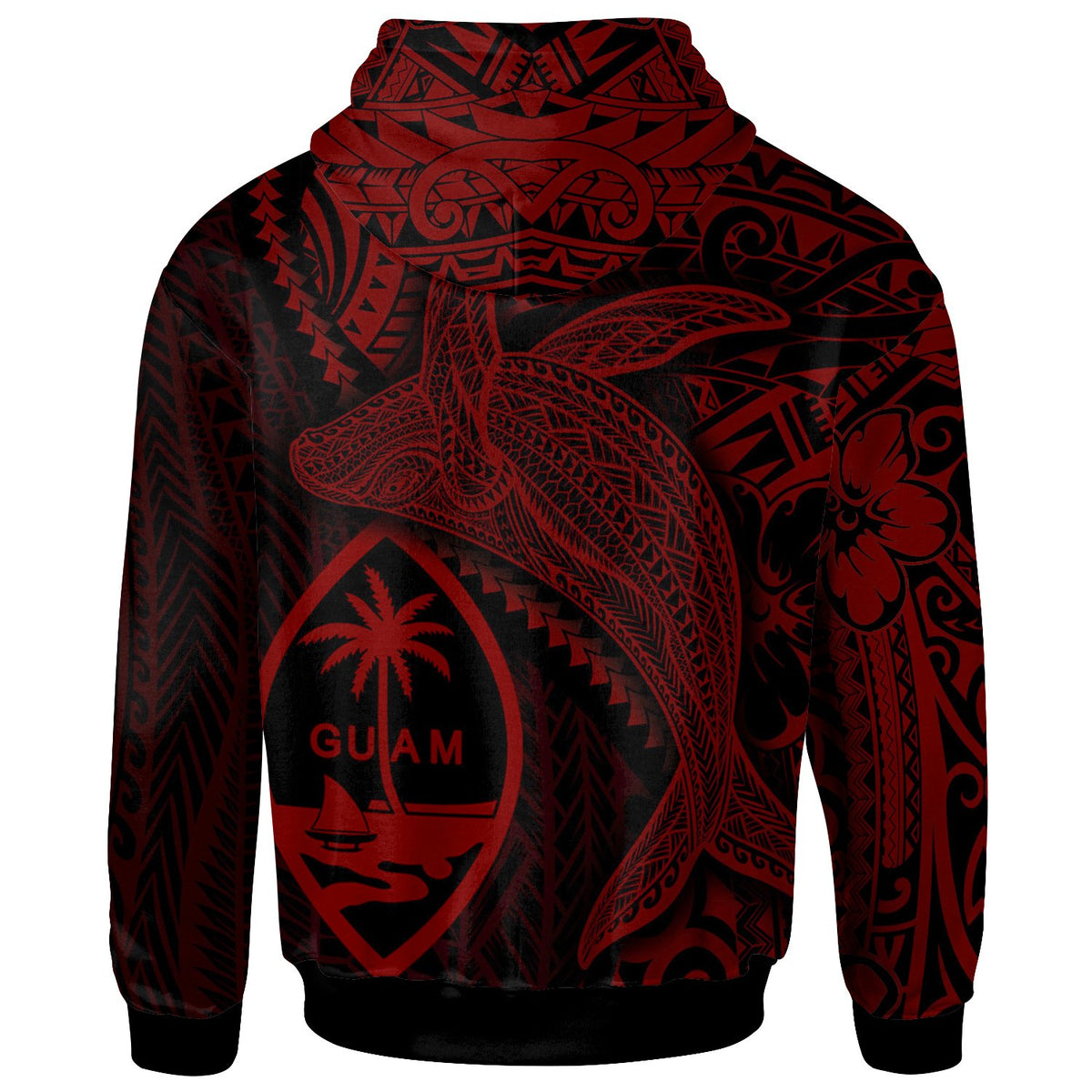 Guam Zip up Hoodie Humpback Whale & Coat of Arms Red - Polynesian Pride