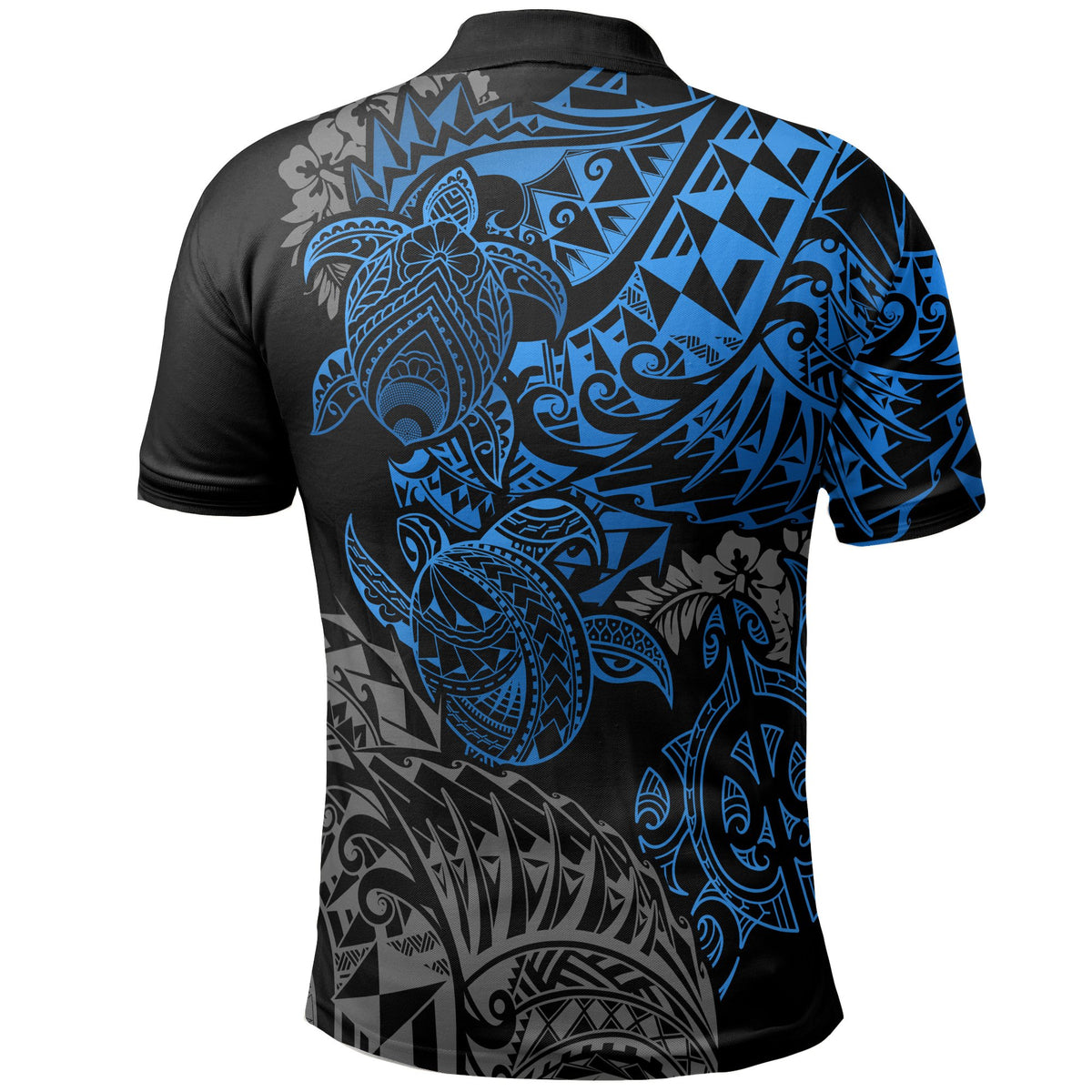 American Samoa Polo Shirt Amerika Samoa Seal Blue Turtle Hibiscus Flowing - Polynesian Pride