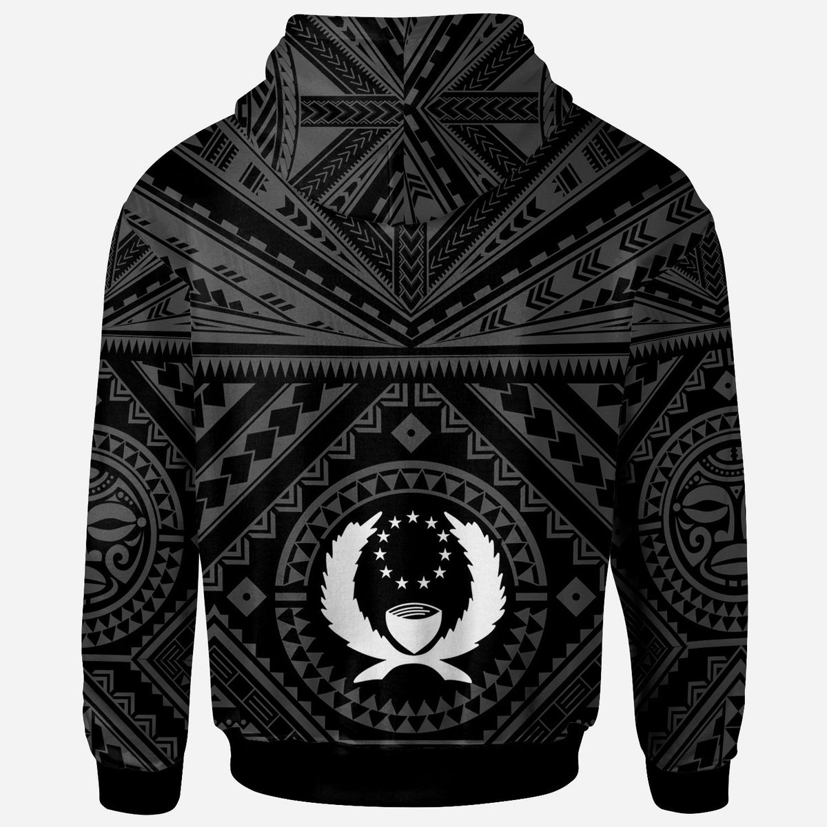Pohnpei Custom Zip up Hoodie Pohnpei Seal With Polynesian Tattoo Style (Black) BN25 - Polynesian Pride