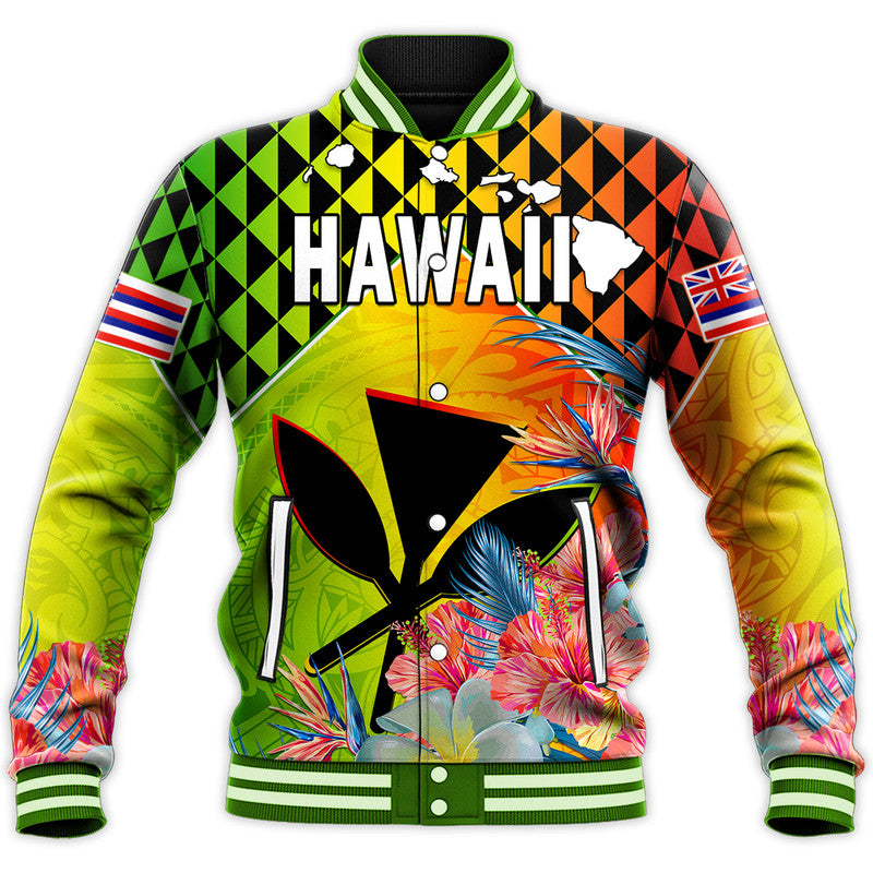 Hawaii Baseball Jacket Hawaiian Tribal Kanaka Maoli Hibiscus LT14 Unisex Reggae - Polynesian Pride