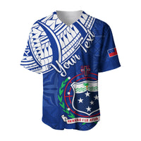 (Custom Personalised) Samoa Siapo Baseball Jersey Sporty Mix Barkcloth Panel LT13 Blue - Polynesian Pride