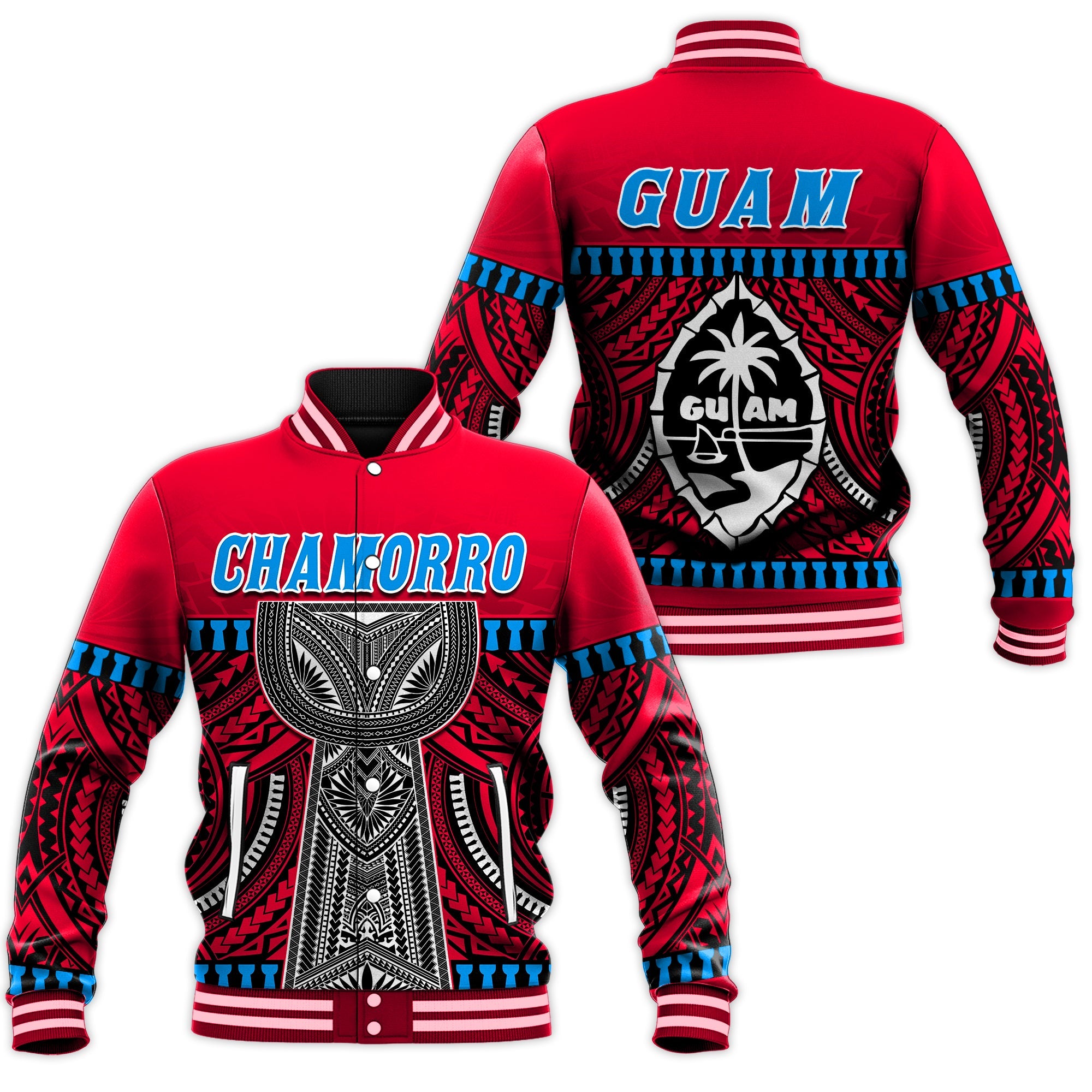 Guam Chamorro Baseball Jacket Latte Stone Red Polynesian Haligi LT13 Unisex Red - Polynesian Pride