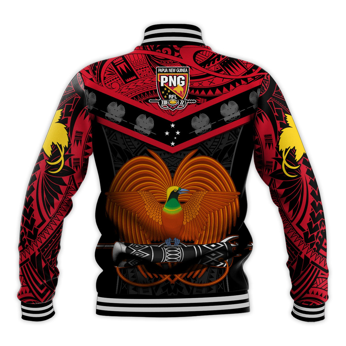 Papua New Guinea Rugby Baseball Jacket PNG Kumuls Bird Of Paradise Black LT14 - Polynesian Pride
