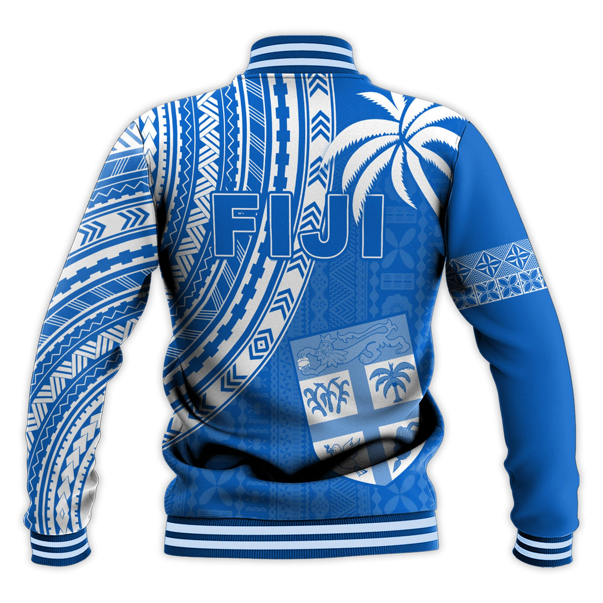 Fiji Rugby Sevens Baseball Jacket Fijian 7s Tapa Polynesian Blue Ver.01 LT13 - Polynesian Pride