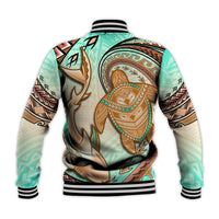 Hawaii Baseball Jacket Polynesian Shark And Sea Turtle Dreamy Turquoise Artsy LT14 - Polynesian Pride