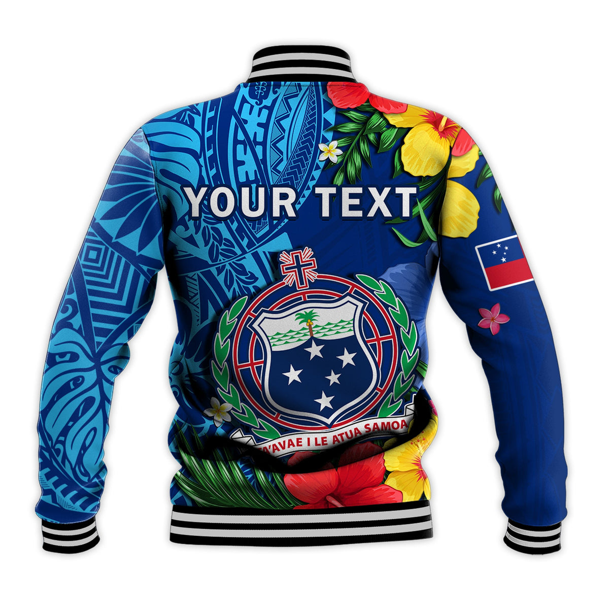 (Custom Personalised) Samoa Baseball Jacket Coat Of Arms Mix Tropical Flowers LT14 - Polynesian Pride