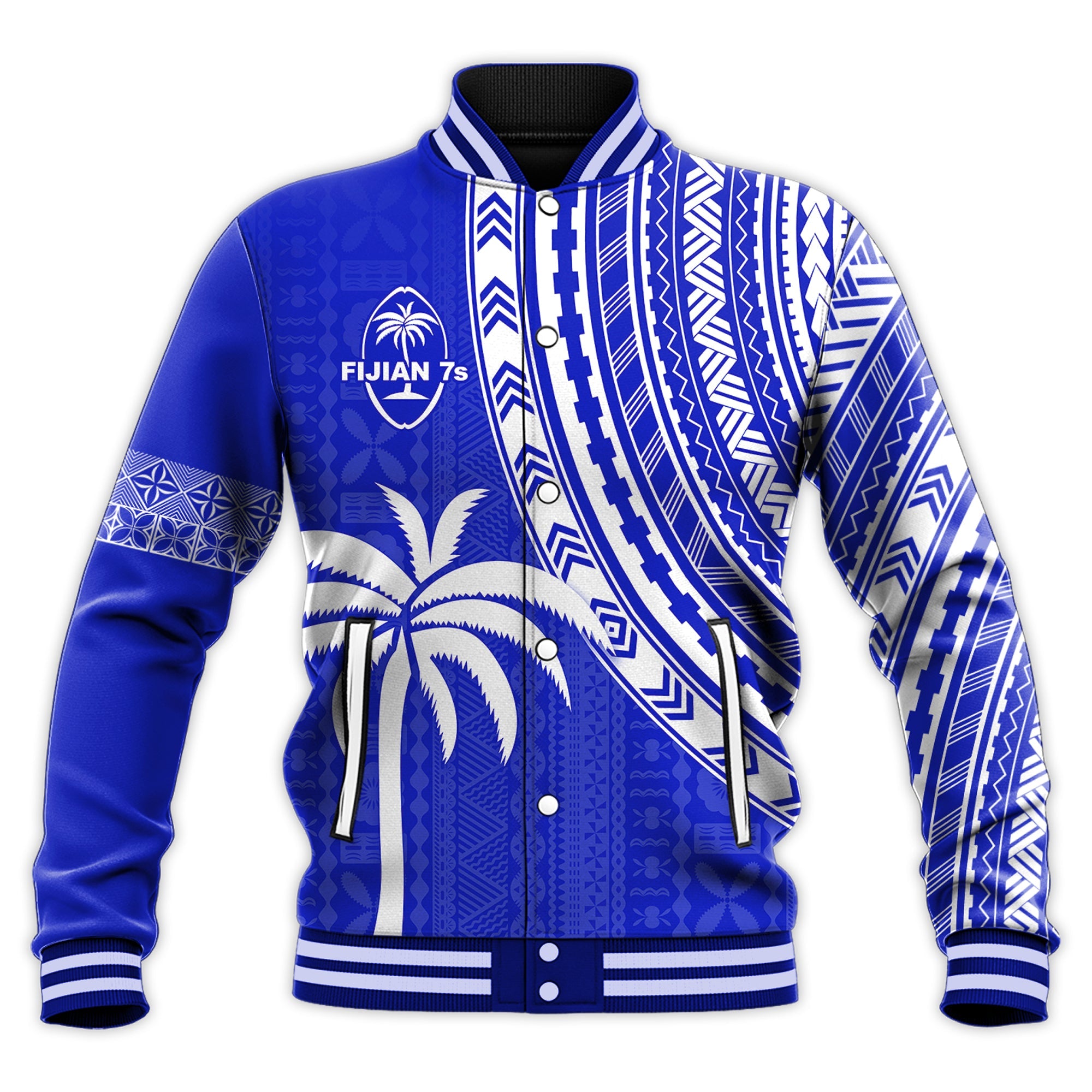 Fiji Rugby Sevens Baseball Jacket Fijian 7s Tapa Polynesian Blue Ver.02 LT13 Unisex Blue - Polynesian Pride