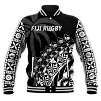 Fiji Rugby Baseball Jacket Fijian Cibi Dance Tapa Pattern Black LT14 - Polynesian Pride