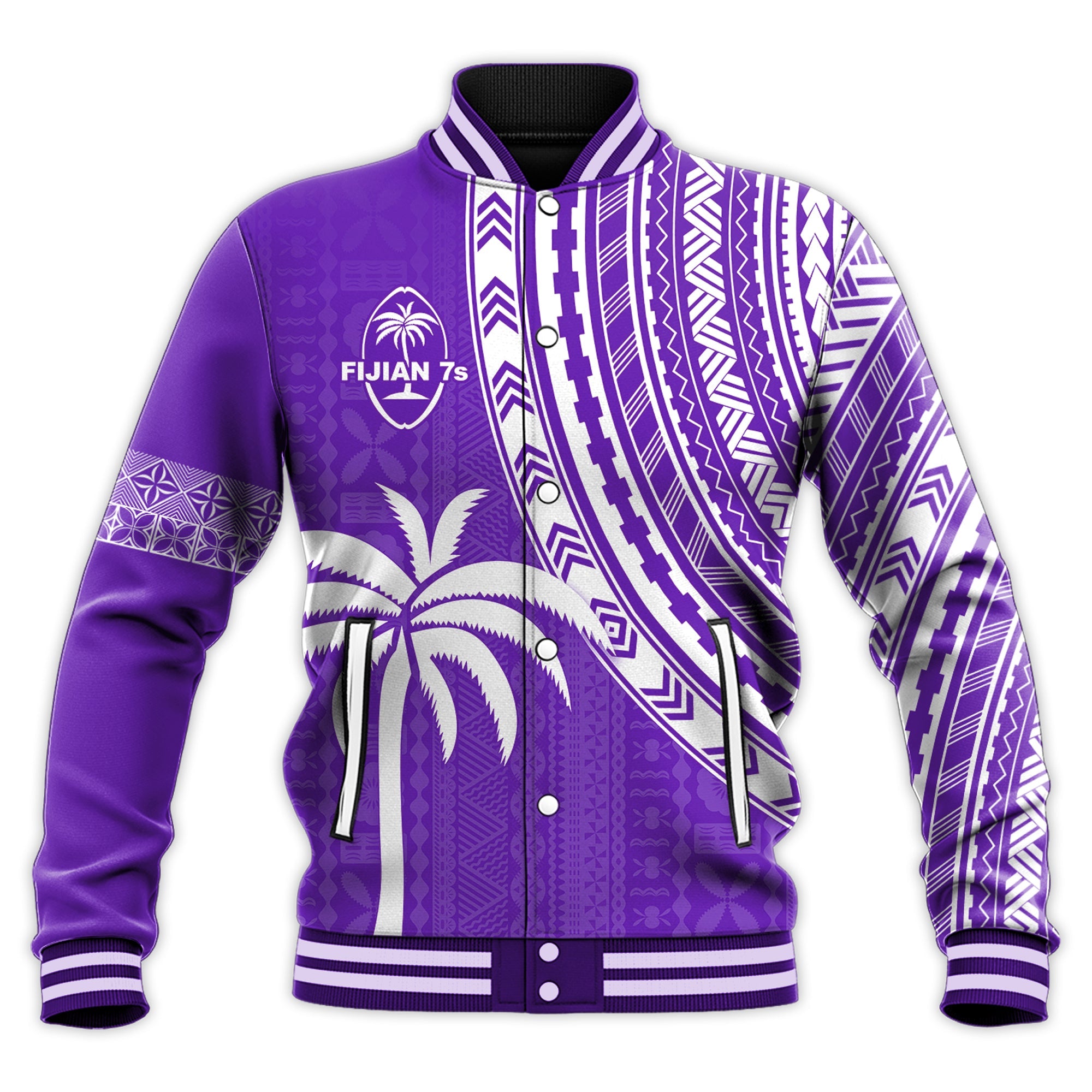 Fiji Rugby Sevens Baseball Jacket Fijian 7s Tapa Polynesian Purple LT13 Unisex Purple - Polynesian Pride
