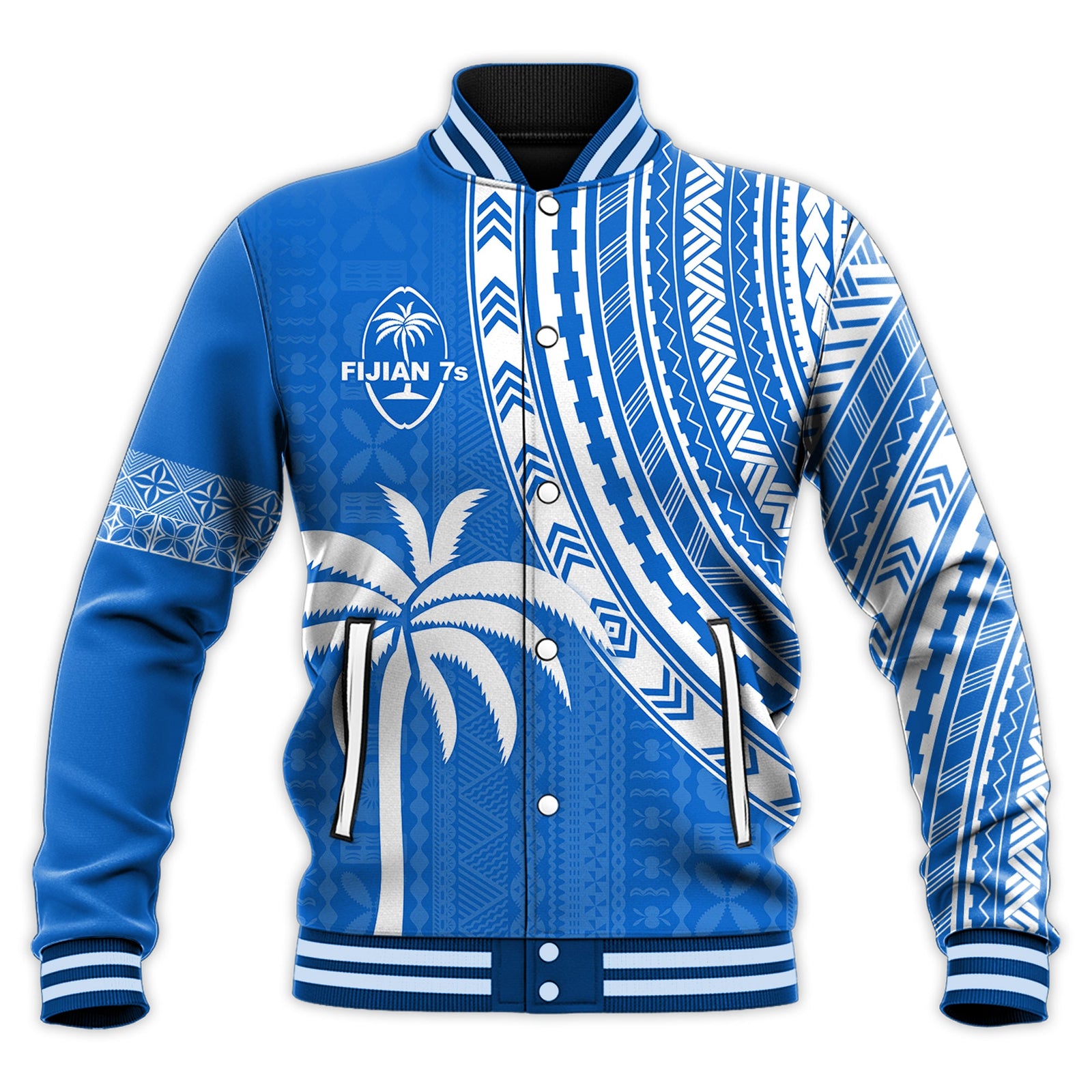 Fiji Rugby Sevens Baseball Jacket Fijian 7s Tapa Polynesian Blue Ver.01 LT13 Unisex Blue - Polynesian Pride