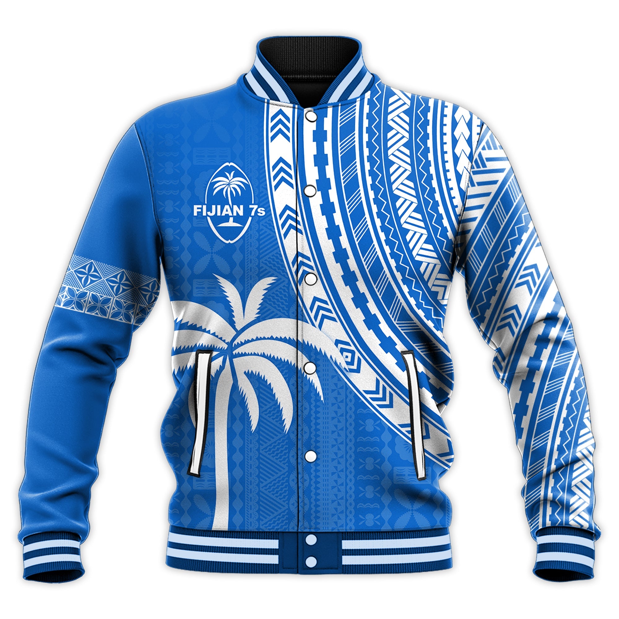 Fiji Rugby Sevens Baseball Jacket Fijian 7s Tapa Polynesian Blue Ver.01 LT13 Unisex Blue - Polynesian Pride