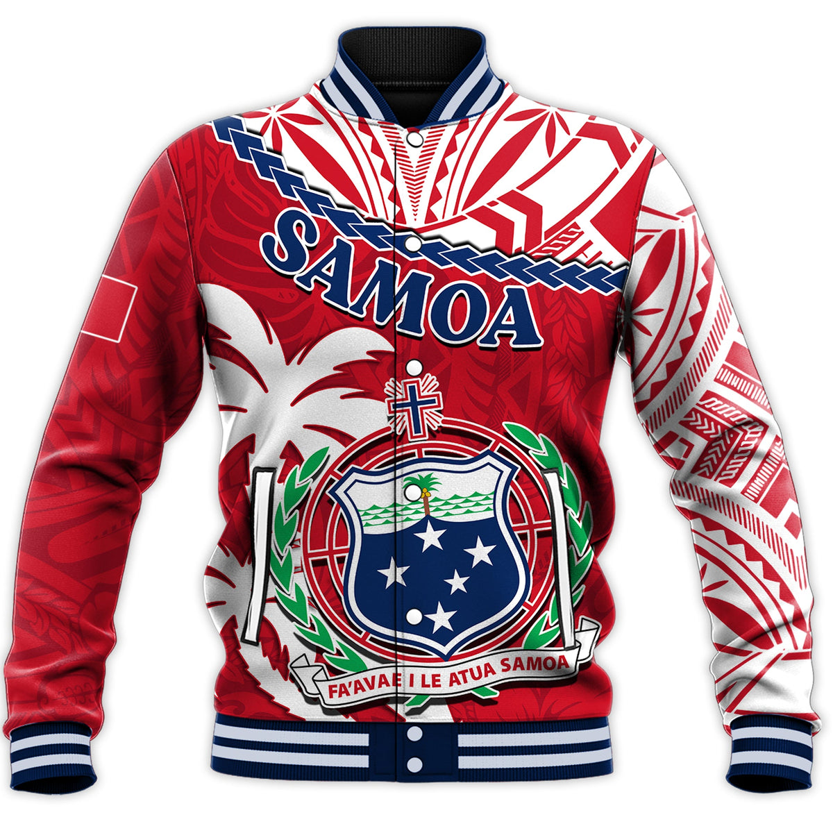 (Custom Personalised) Samoa Baseball Jacket Samoan Coat Of Arms With Coconut Red Style LT14 - Polynesian Pride