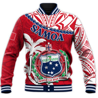 (Custom Personalised) Samoa Baseball Jacket Samoan Coat Of Arms With Coconut Red Style LT14 - Polynesian Pride