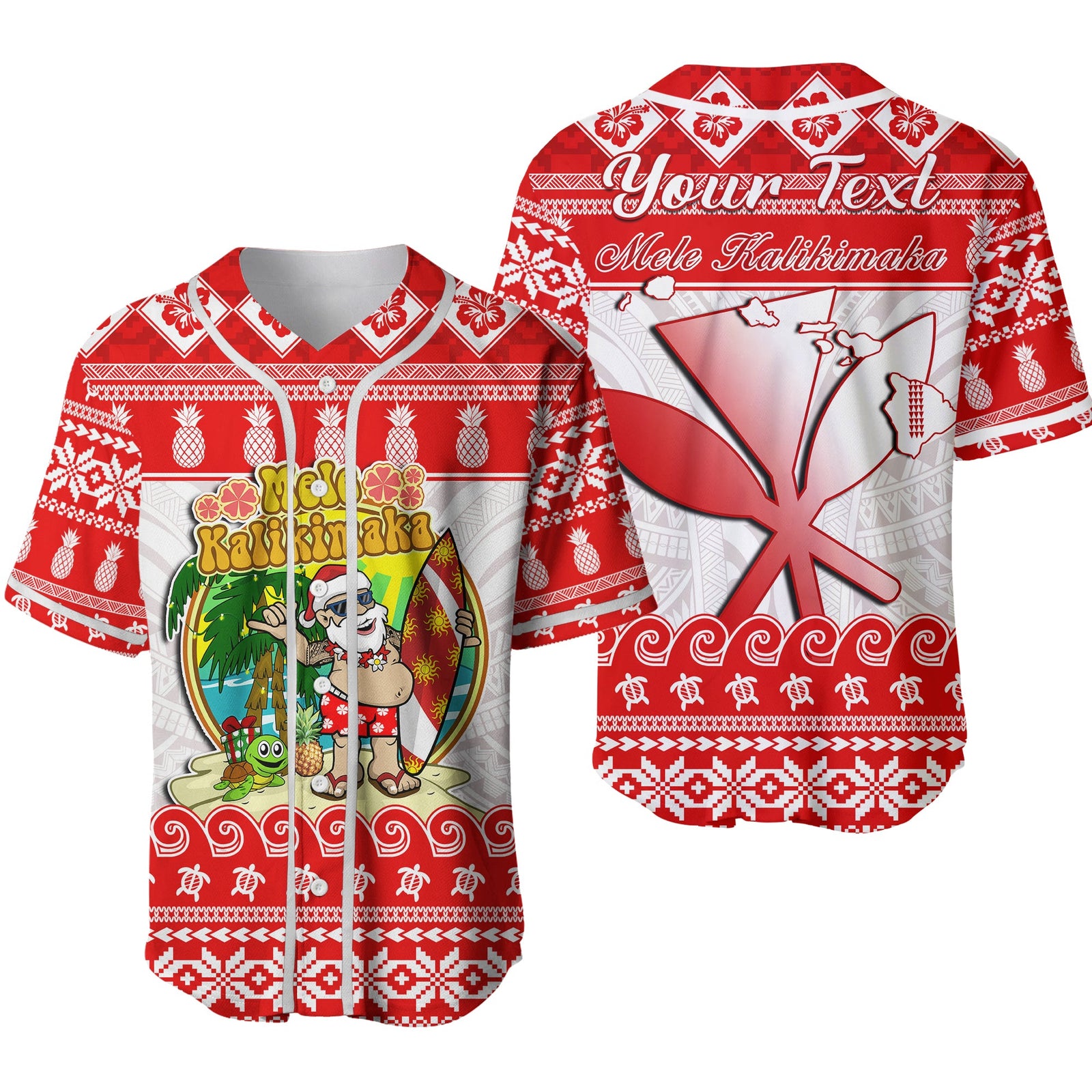 Custom Personalised Hawaii Christmas Baseball Jersey Kanaka Polynesian Santa Claus Mele Kalikimaka Ver.02 LT14 Red - Polynesian Pride