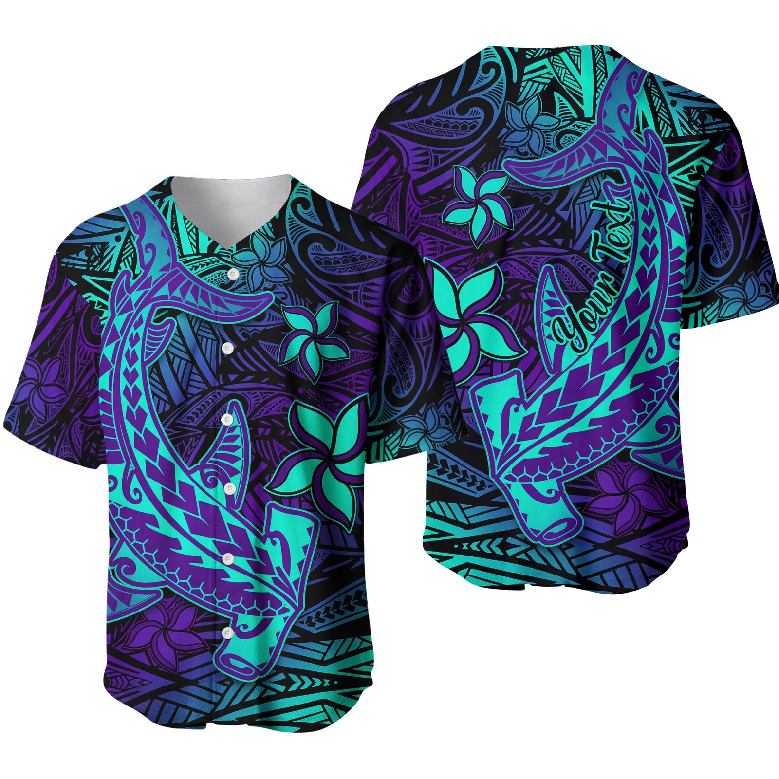 (Custom Personalised) Polynesian Baseball Jersey Purple Paradise Hawaiian Tribal Hammerhead Shark LT14 Purple - Polynesian Pride