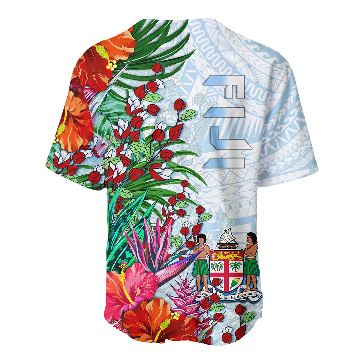 Fiji Baseball Jersey Proud Fijian Tapa mix Tagimoucia Flowers LT13 - Polynesian Pride