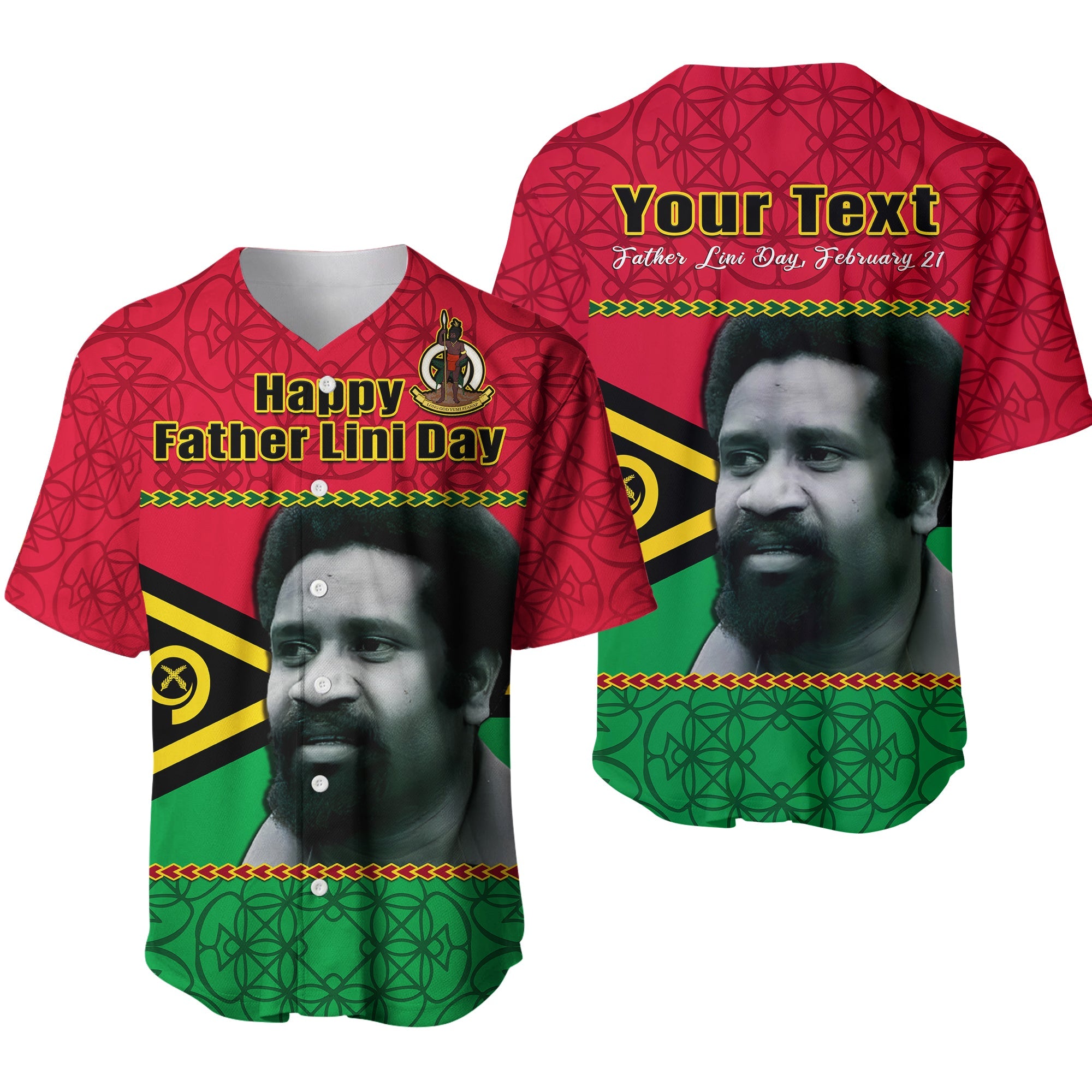 (Custom Personalised) Vanuatu Baseball Jersey Vanuatuan Flag Sand Drawing Happy Father Lini Day Ver.01 LT14 Red - Polynesian Pride