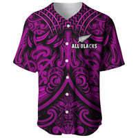 (Custom Text and Number) New Zealand Silver Fern Rugby Baseball Jersey All Black Purple NZ Maori Pattern LT13 Purple - Polynesian Pride
