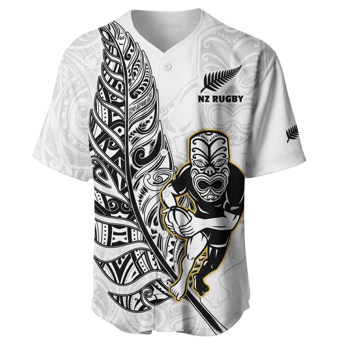 (Custom Text And Number) New Zealand Silver Fern Rugby Baseball Jersey All Black Maori Version White LT14 - Polynesian Pride