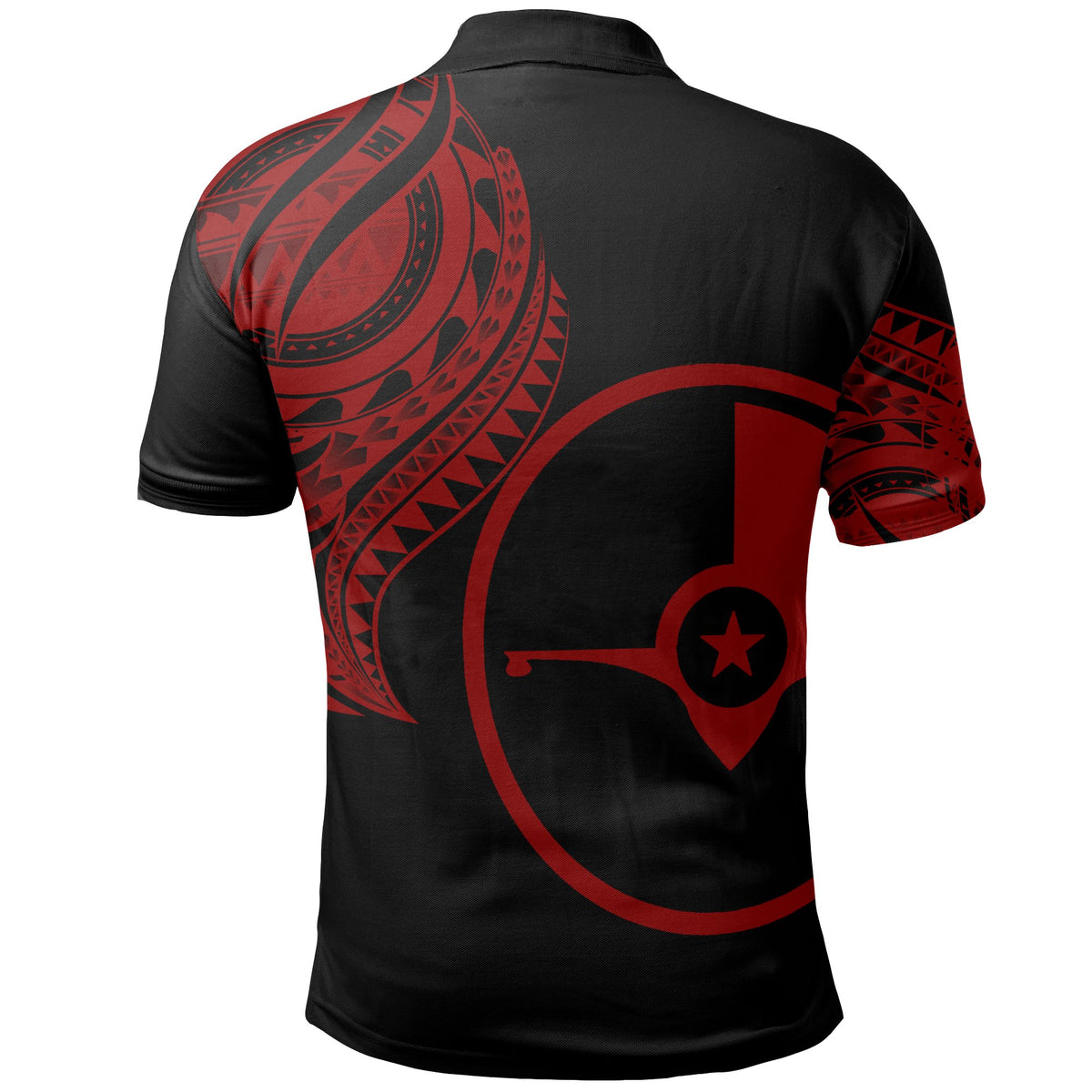 Yap State Polo Shirt Yap State Tatau Red Patterns With Coat Of Arms - Polynesian Pride