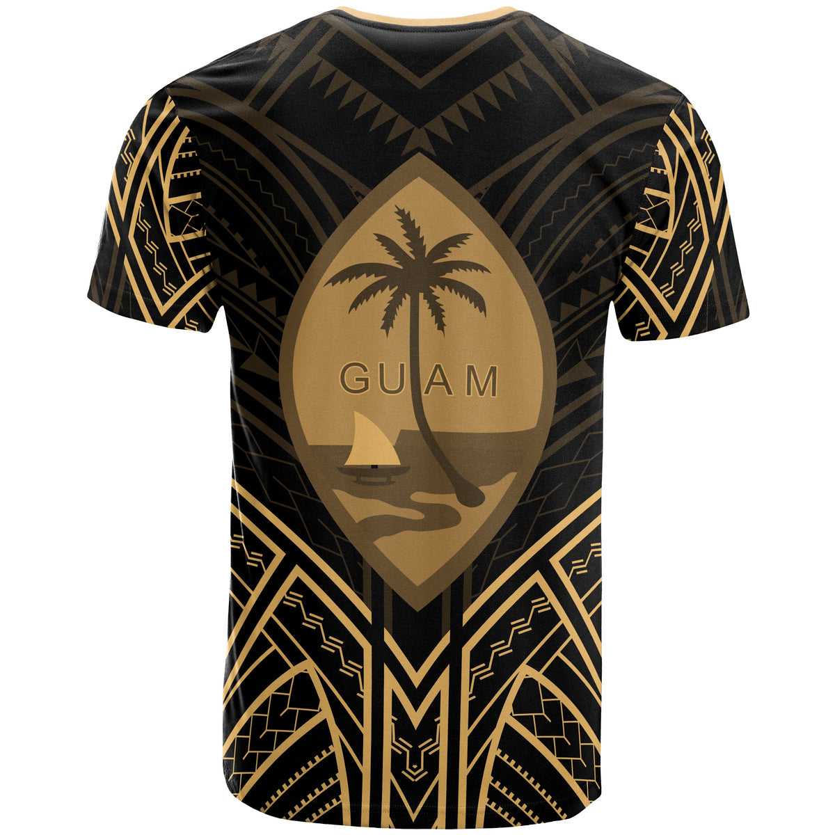 Guam T Shirt Guam Seal Tribal Gold Color Patterns - Polynesian Pride