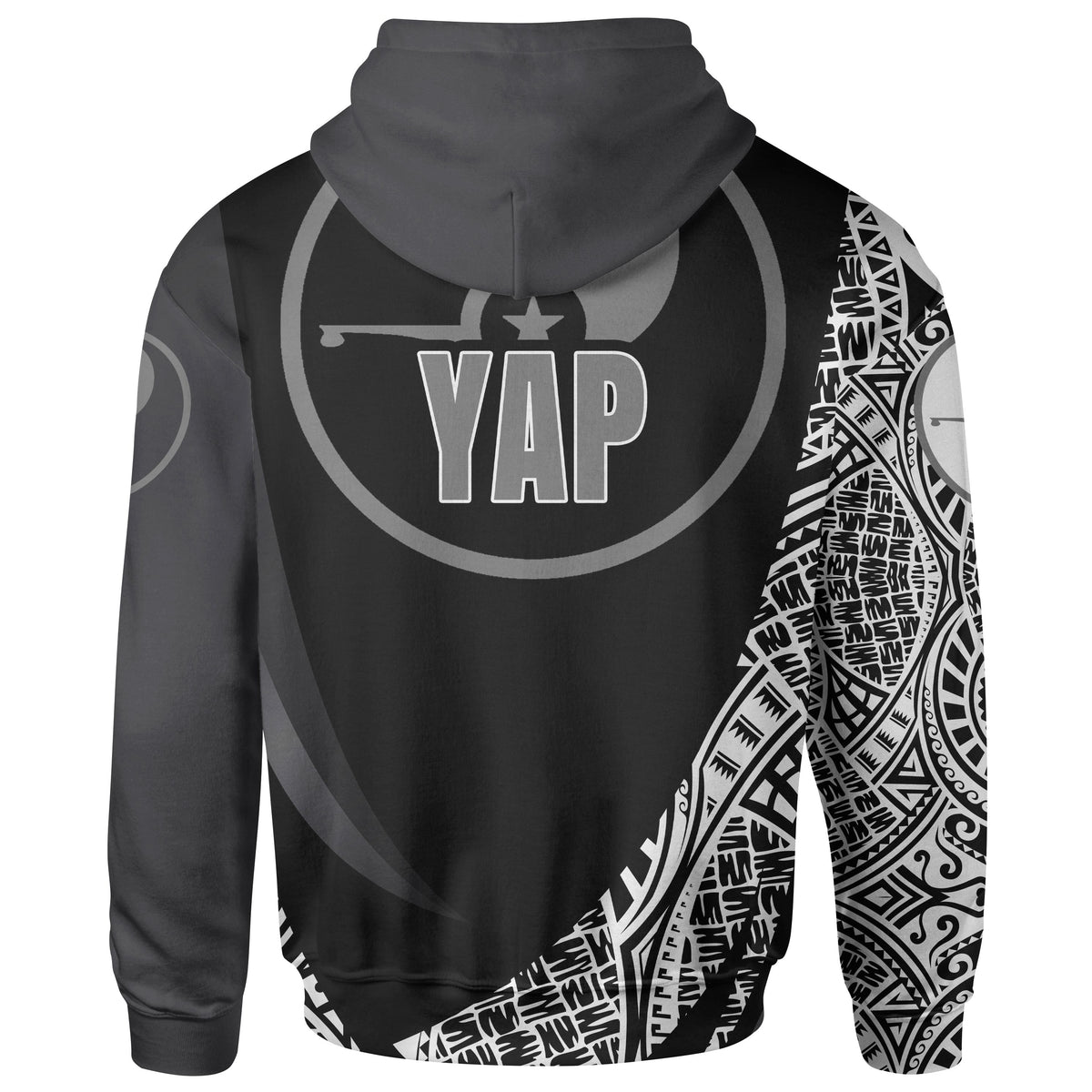 Yap State Hoodie White Polynesian Patterns Sport Style - Polynesian Pride
