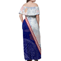 American Samoa Floral Design Off Shoulder Long Dress American Samoa Flag LT7 - Polynesian Pride