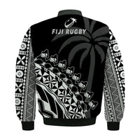 Fiji Rugby Bomber Jacket Fijian Cibi Dance Tapa Pattern Black LT14 - Polynesian Pride