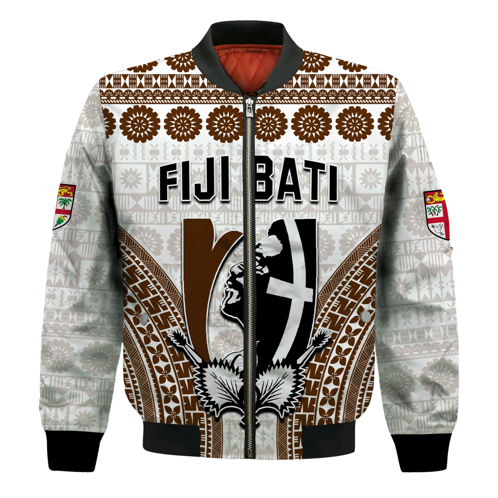 Custom Personalised Fiji Rugby Bati Bomber Jacket Proud Tapa Pattern LT13 Unisex White - Polynesian Pride