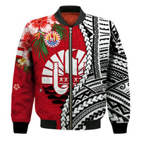 Tahiti Islands Bomber Jacket Polynesian Shark Mix Tropical Flowers LT14 - Polynesian Pride