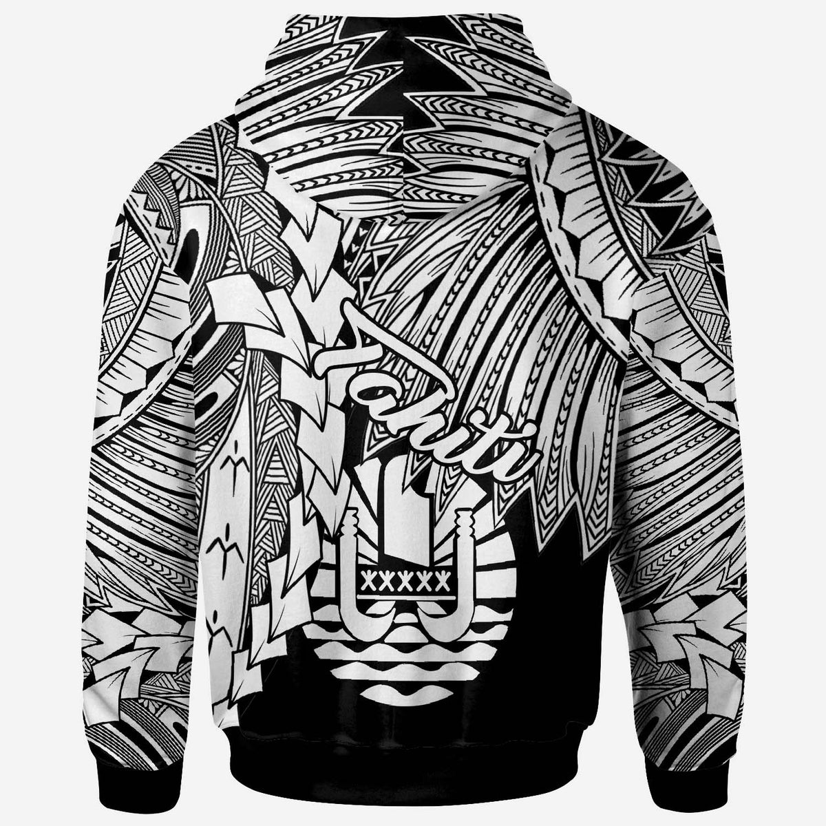 Tahiti Polynesian Zip up Hoodie Tribal Wave Tattoo White - Polynesian Pride