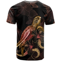 Yap Polynesian T Shirt Turtle With Blooming Hibiscus Gold - Polynesian Pride