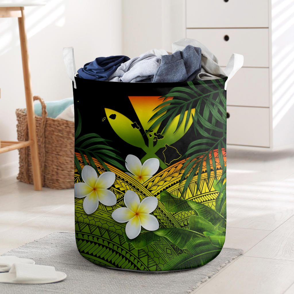 Kanaka Maoli (Hawaiian) Laundry Basket, Polynesian Plumeria Banana Leaves Reggae One Style One Size Reggae - Polynesian Pride