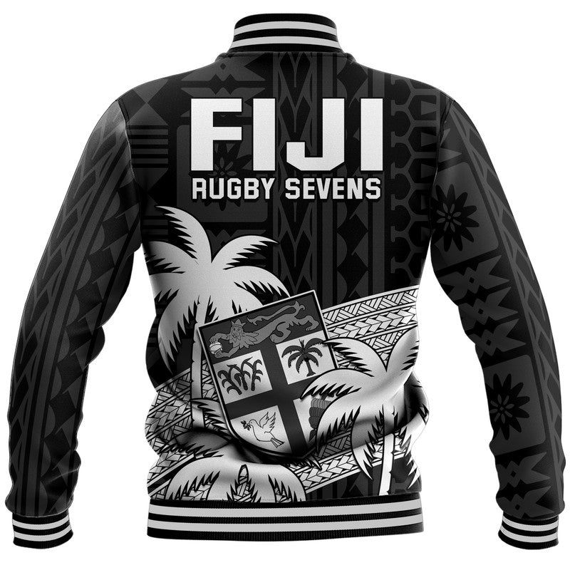 Fiji Rugby Sevens Baseball Jacket Tapa Palm Tree and Fijian Coat of Arms LT9 - Polynesian Pride