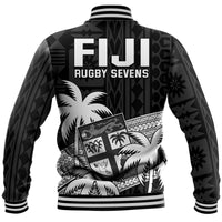 Fiji Rugby Sevens Baseball Jacket Tapa Palm Tree and Fijian Coat of Arms LT9 - Polynesian Pride