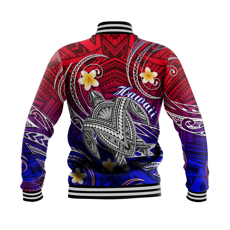 Hawaii Baseball Jacket Hawaiian Turtle Plumeria Mixed Polynesian Style LT9 - Polynesian Pride