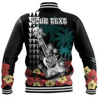 (Custom Personalised) Hawaii Ukulele Mix Hibiscus and Coconut Tree Baseball Jacket Aloha Vintage Black Version LT9 - Polynesian Pride
