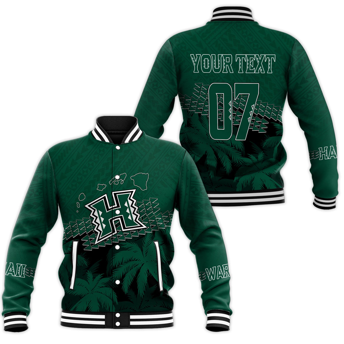 Personalised Hawaii Rainbow Warriors Baseball Jacket Laau Pama LT7 Unisex Black - Polynesian Pride